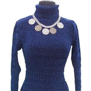 Cache Blue Luxe Velvet Krinkle Burn Out Stretch Moc Turtle Neck Top $148 NWT